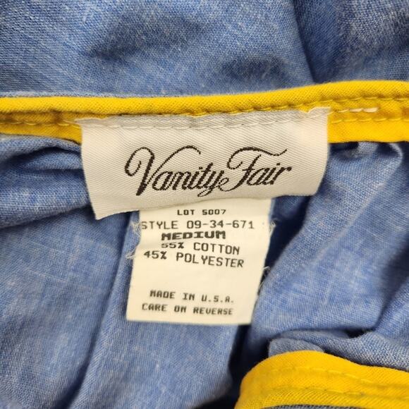 Vintage Vanity Fair House Dress Robe Blue Snap Button Medium Embroidered Pockets - Picture 8 of 10